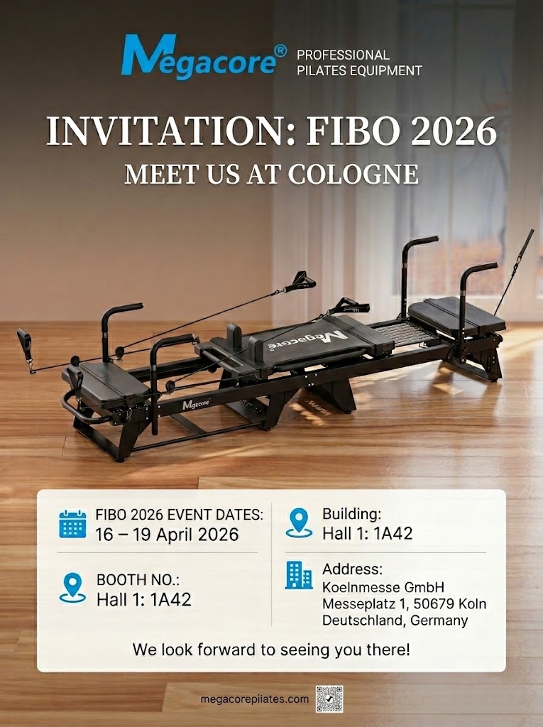 Meet megacore at fibo 2026 – commercial pilates reformer manufacturer 1 Megacore commercial pilates reformer at fibo 2026 cologne