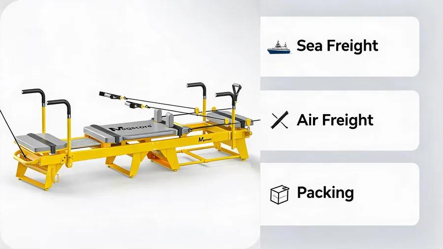Pilates reformer transport and logistics: air freight vs sea freight from china 2 Pilates reformer air vs sea freight infographic: sea freight, air freight and packing