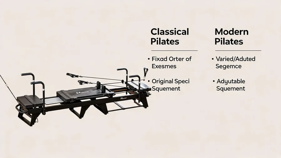 Classical pilates vs modern pilates: what is actually different 2 Infographic comparing classical and modern pilates teaching and equipment