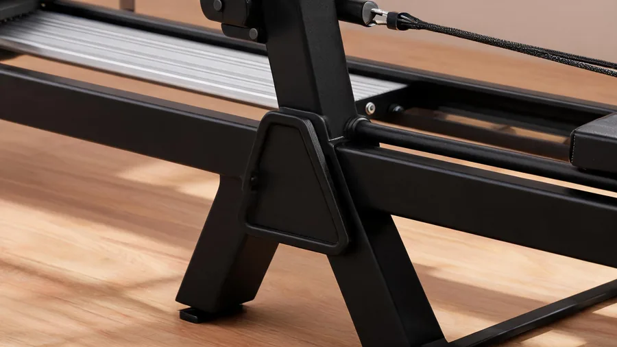 Why pilates studios are upgrading to commercial-grade reformers (cost vs benefit) 1 Detail of commercial-grade reformer heavy steel frame and corner joint