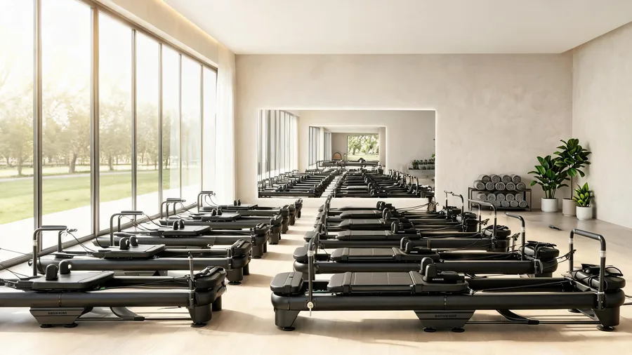 Thinking of opening a studio? Here’s what reformer club pilates uses 1 K38 reformers in a dense commercial group class studio configuration