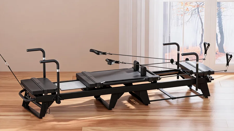 Commercial pilates reformers from china: factory selection and quality guide 1 C26 commercial reformer reinforced steel frame and spring system close-up