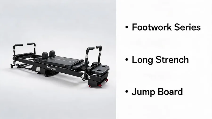 Pilates reformer for dancers: cross-training equipment for dance studios and companies 2 Dancer cross-training infographic covering footwork series, long stretch and jump board work
