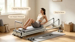 What is the best pilates machine for home use? Complete selection guide 1 To7 pilates reformer set up in a compact home workout area