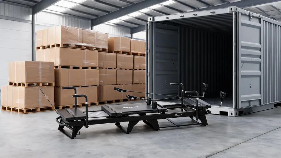 C26 reformer ready for export loading beside cartons and a container