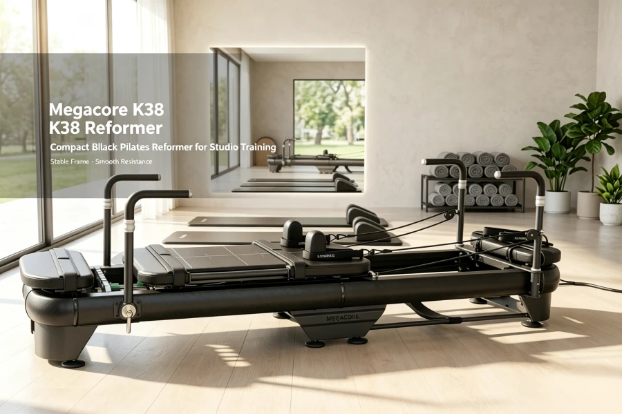 Megacore k38 heavy‑duty black reformer built for high‑volume pilates studio