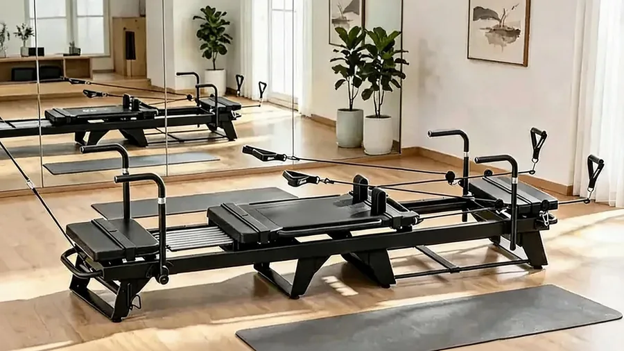 Megacore vs Balanced Body vs Merrithew comparison guide cover with C26 reformer in a studio