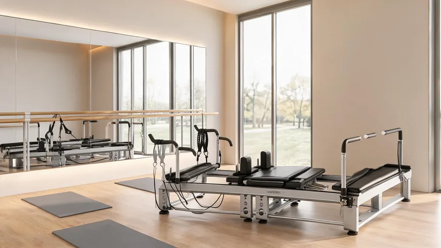 Mixed-use pilates studio guide cover with K11 reformer alongside yoga and barre equipment