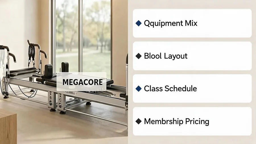 Mixed-use pilates studio: combining yoga, barre & reformer equipment 2 Mixed-use studio infographic with equipment mix and class scheduling points