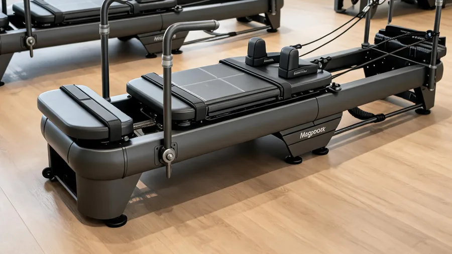 Pilates reformers for cross-training: gyms, sports teams, and athletic facilities 1 Detail of a heavy-duty reformer frame built for athletic loads