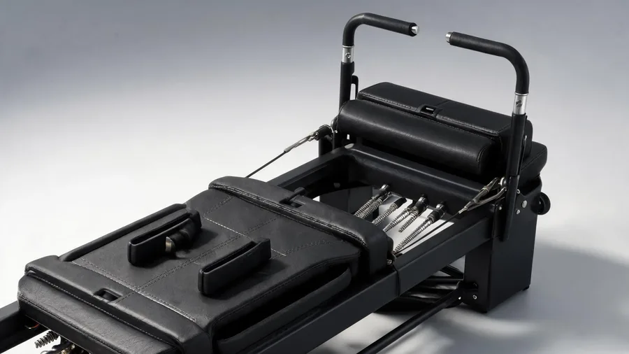 7 pilates reformer secrets for a stronger core 1 Close-up of reformer carriage padding and spring attachment for core stability work