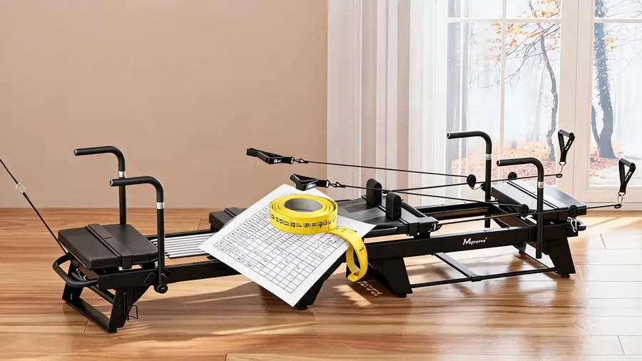 Pilates reformer buying guide 2026: complete checklist for studio owners 1 Detail of a reformer inspection checklist and tape measure on the carriage