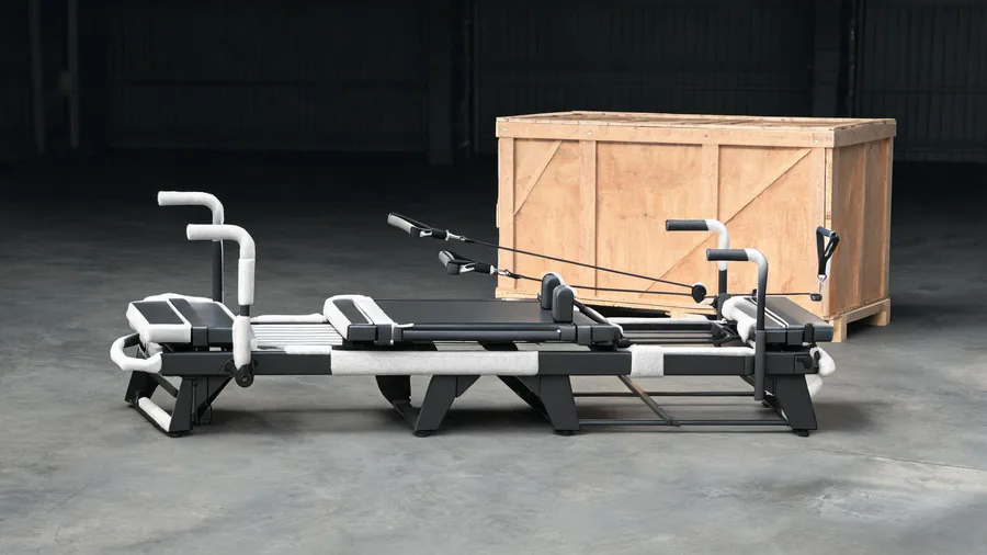 How to open a pilates studio abroad: importing reformers from china 2026 guide 1 Reformer export packaging detail with foam and plywood crate