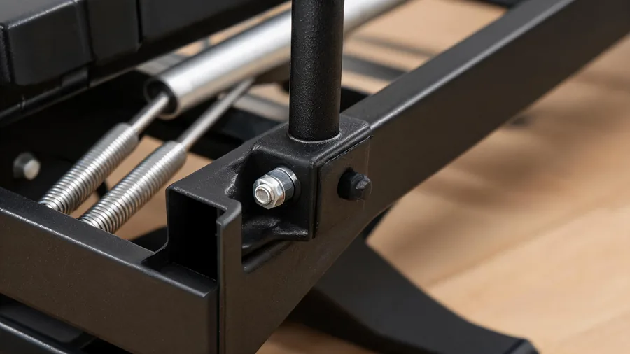 Custom color pilates reformers: brand your studio equipment 1 Detail of a reformer frame powder coat finish in a custom color