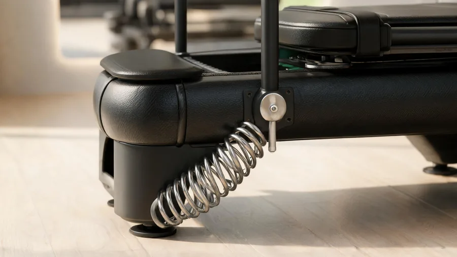 Close-up of k38 reformer springs and carriage stop safety mechanism