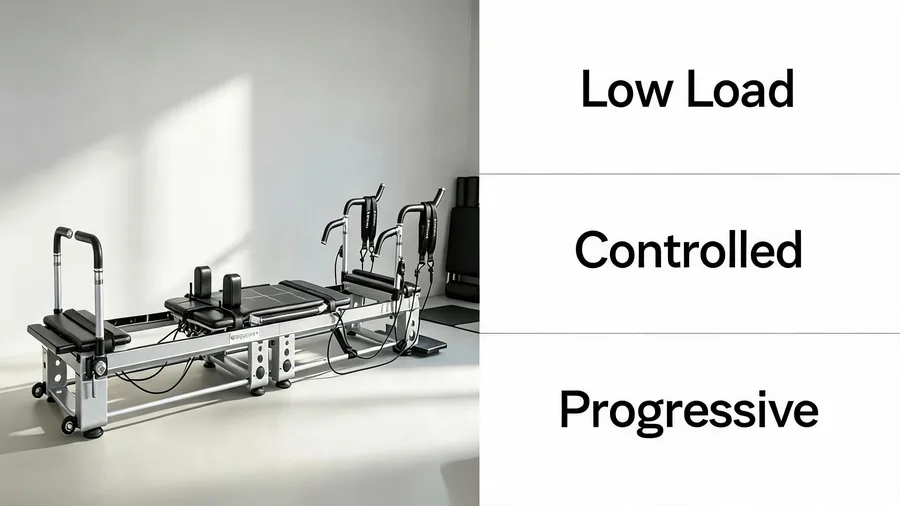 Reformer pilates for rehabilitation: clinical applications 2 Reformer pilates for rehabilitation infographic: low load, controlled, progressive