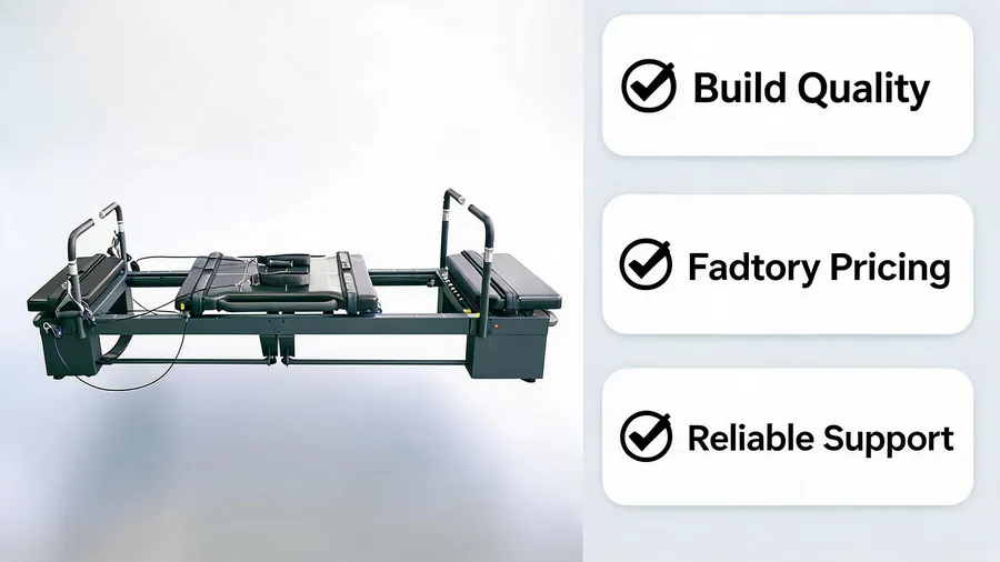 Megacore pilates reformer reviews: what studio owners are saying 2 Megacore reformer review highlights infographic with build quality, warranty and support points