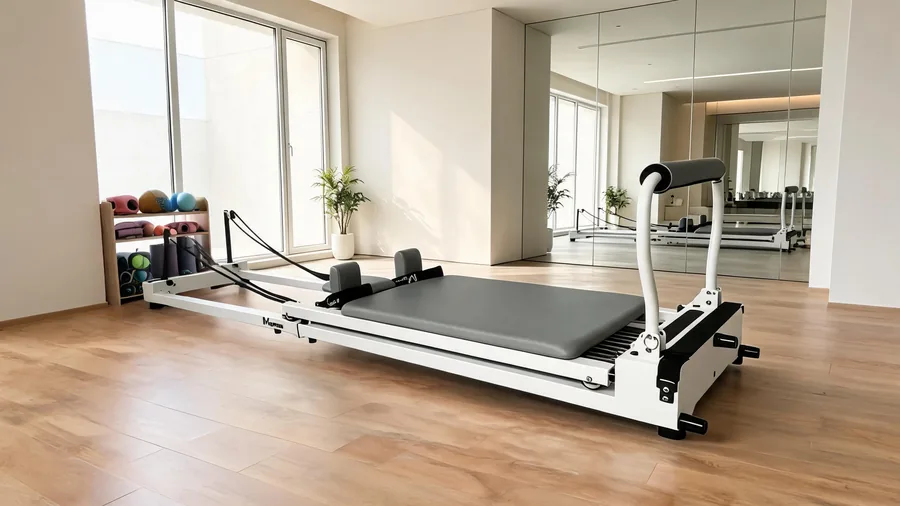 Pilates reformer for small spaces: room prep & setup guide 2 T07 foldable reformer in a small studio room with a space-saving layout