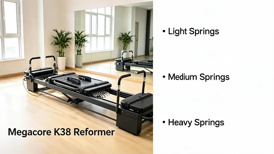 Pilates reformer spring tension chart: complete guide to choosing the right resistance 2 Pilates reformer spring tension chart infographic: light, medium and heavy springs