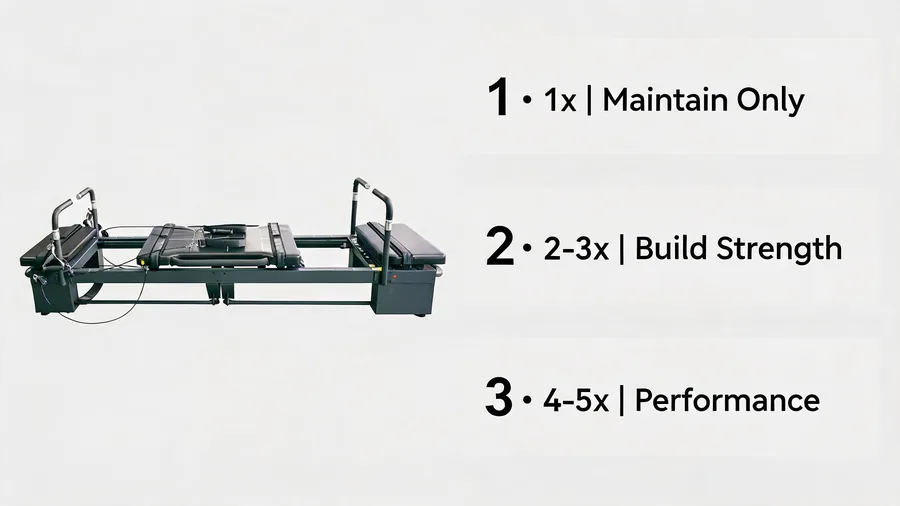 How often should you do reformer pilates? A practical guide 2 Infographic showing recommended weekly reformer pilates training frequency by goal