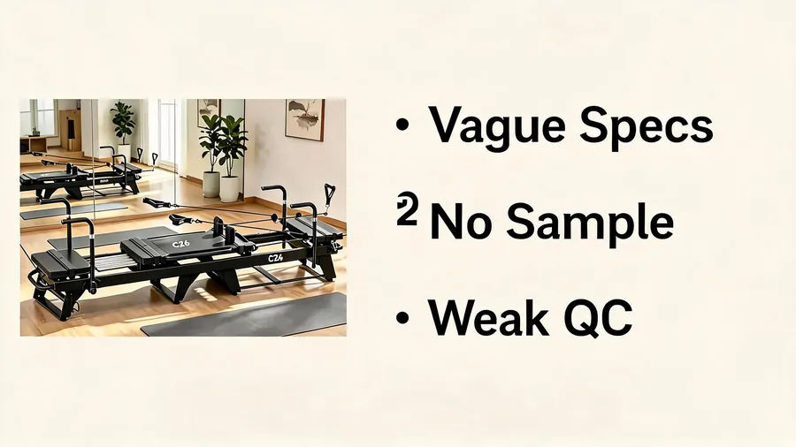 7 common mistakes when buying pilates reformers wholesale from china 2 Pilates reformer wholesale mistakes infographic: vague specs, no sample, weak qc