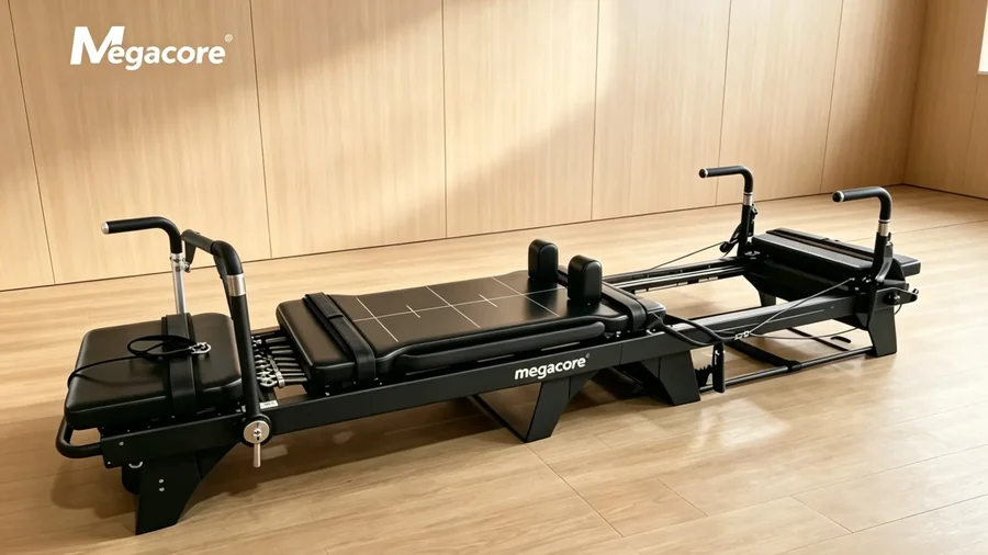 Commercial Pilates reformers in a bright studio